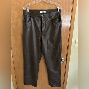 Abercrombie & Fitch Womens Pants Sz 32/14 Brown The 90s Straight Faux Leather